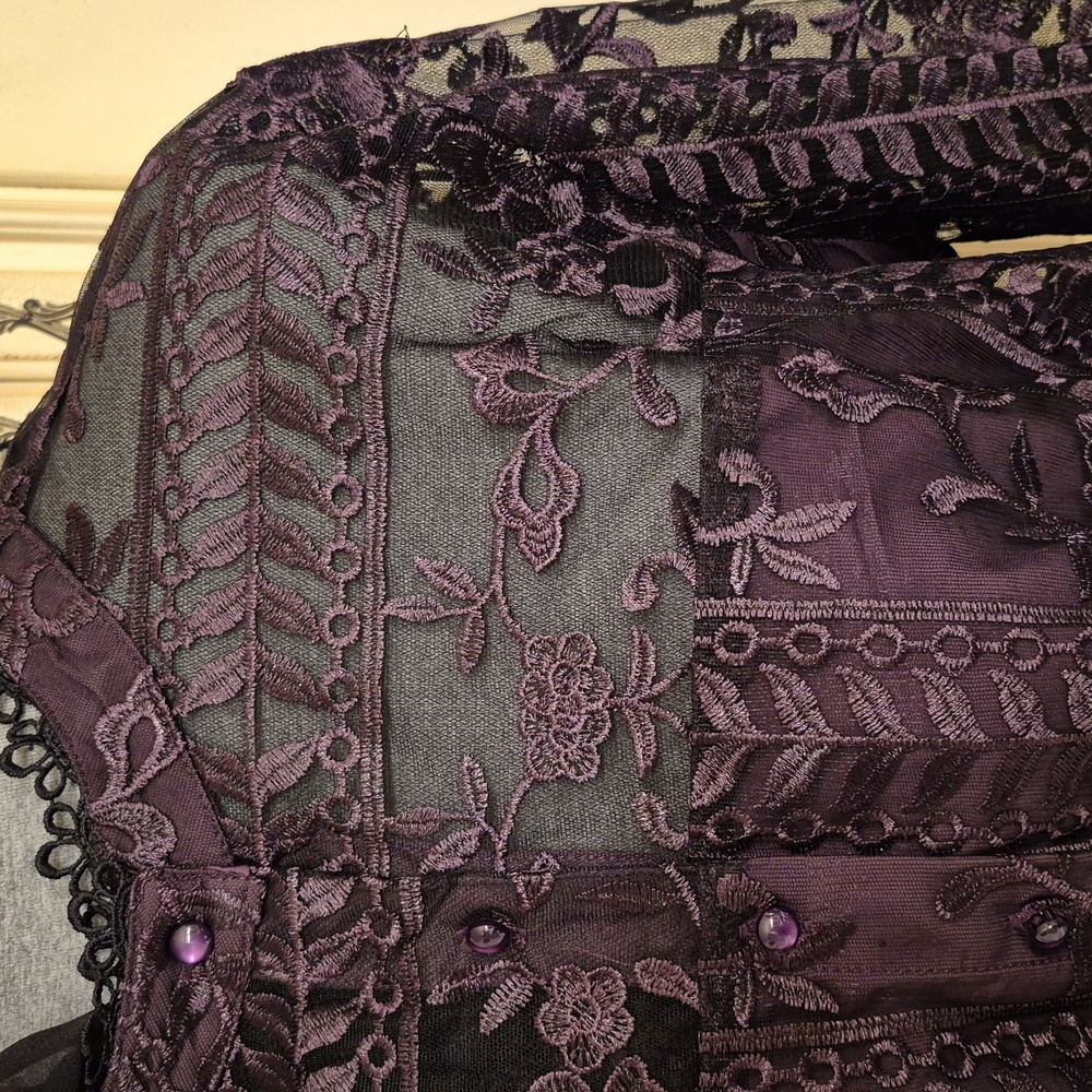Ultra Pink - Long Sleeved Mesh and embroidered Top - Purple XL
